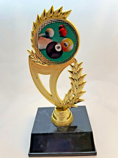 BILLIARD / POOL TROPHY PERSONALIZED FOR THE UPCOMING GAME ON BLACK BASE 7"