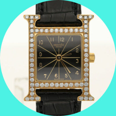 Hermes H watch EF VVS diamond bezel 18K YG # HH1.286 .80CT 21 MM