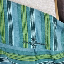 TOMMY BAHAMA Size Medium 100 Silk Hawaiian Shirt Green Stripes Subtle Fronds