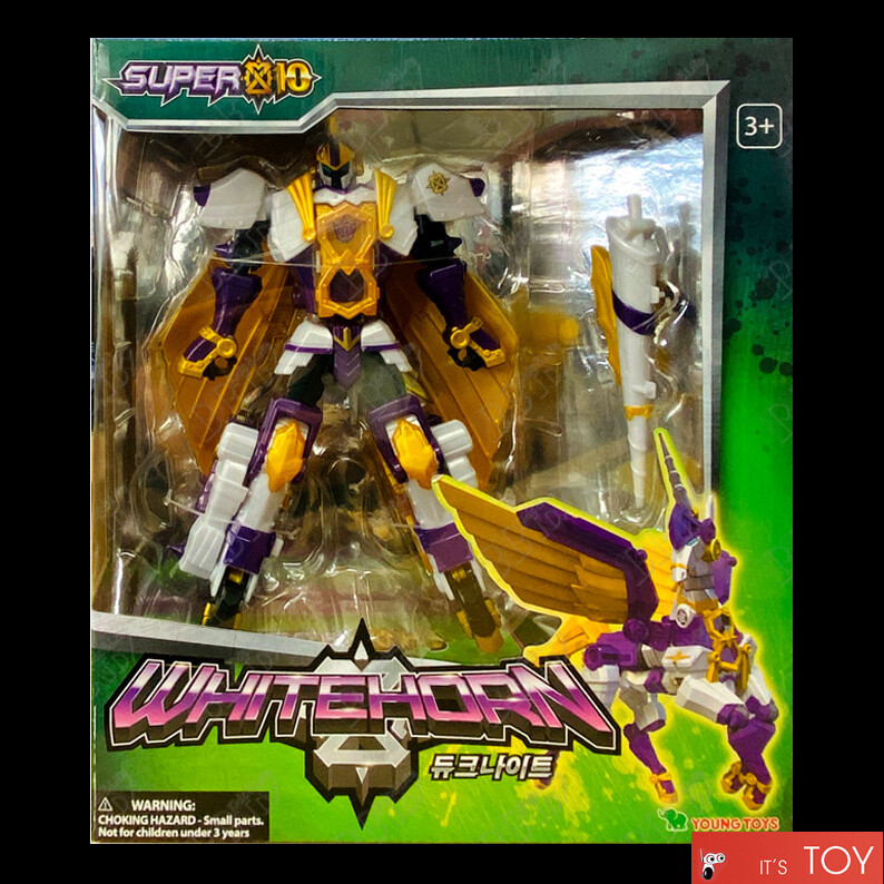 SUPER 10 WHITE HORN Duke Knight Unicorn Transforming Robot Figure