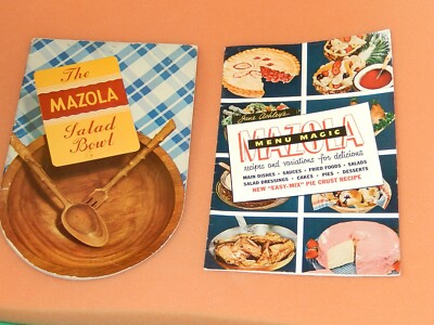 1938 Mazola Oil Salad Bowl 1951 Menu Magic Dressing Cook Book AD Booklet 2 Lot