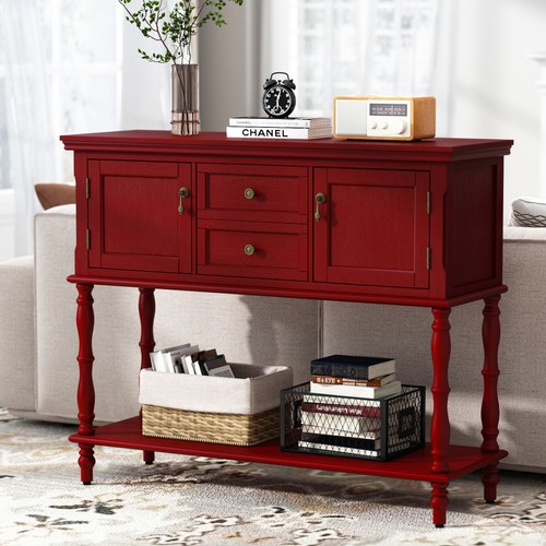 Retro Wood Console Table W/ 2 Drawers and Cabinets for Entryway Living Room - Picture 26 of 46