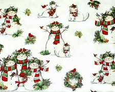 CHRISTMAS SNOWMEN PETS WITH SCARVES WREATHS 100 COTTON FABRIC 1 YD 44X36"