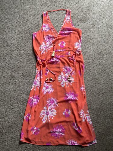Ramy brook dress Aleena Orange Floral Sleeveless Cover-Up Tie Sides Size Small