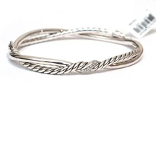 DAVID YURMAN New 7mm Continuance Bracelet Silver Station Pave Diamond Medium