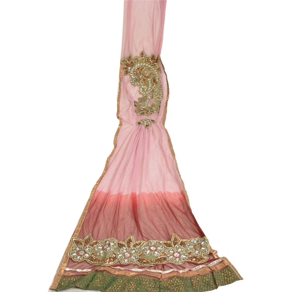 Saris indios vintage sánscritos con cuentas rosa pre cosido Lehenga Gota Sari Foto 2 de 4