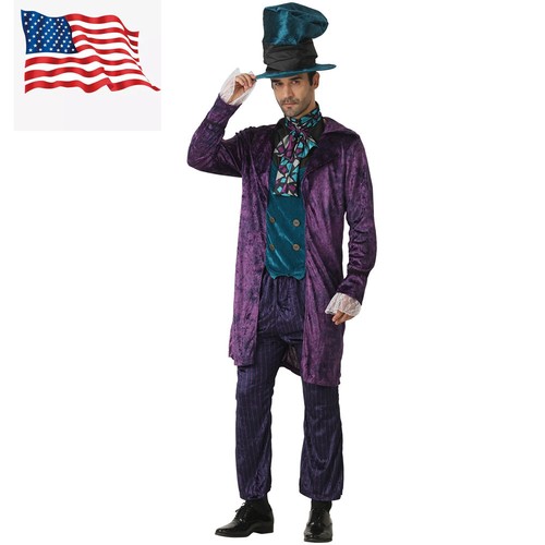 Adult Men the Hatter Costume Mad Tea Party Fairy Tale Fancy Dress Role Play US - Afbeelding 1 van 7