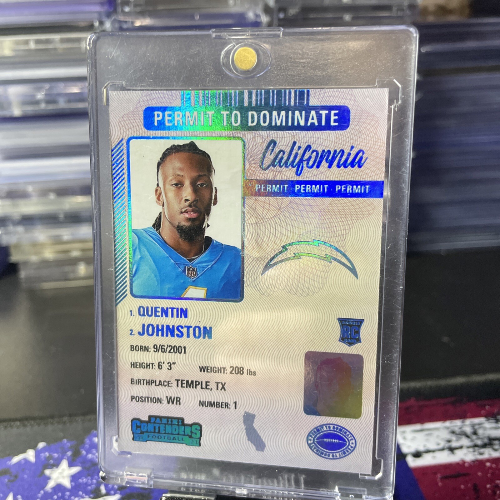 2023-24 Panini Contenders Quentin Johnston Permit To Dominate #27 Case Hit SP