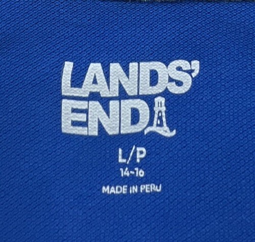 Lands' End Kids Short Sleeve Polo Shirt Blue Large (14-16) Plaid Collar Cotton - Picture 3 of 6