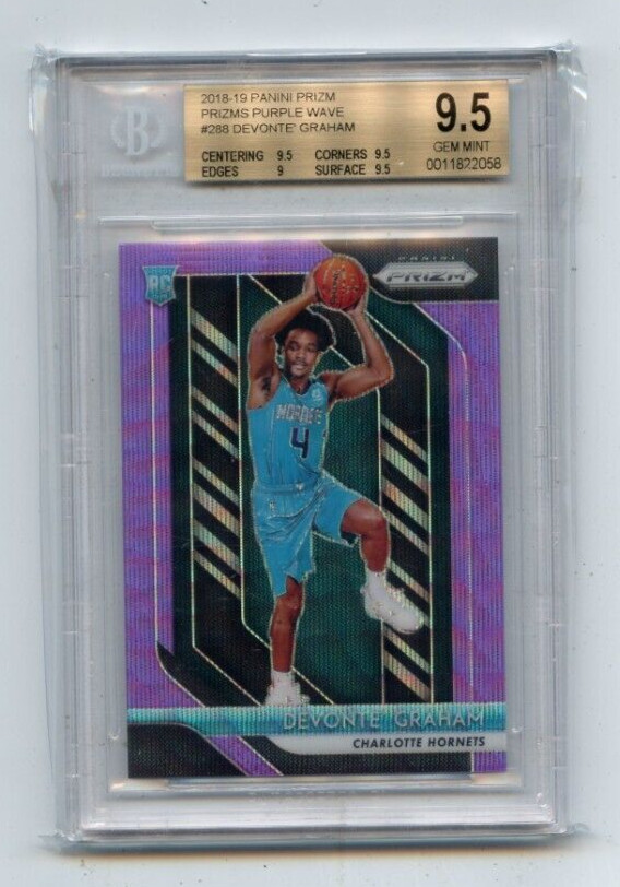 2018-19 PRIZM #288 DEVONTE' GRAHAM "PURPLE WAVE PRIZM" RC HORNETS, BGS 9.5 (058)