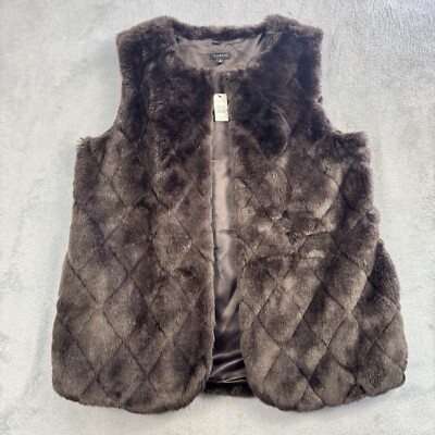 Talbots Faux Fur Vest Womens Small Brown Quilted Lightweight