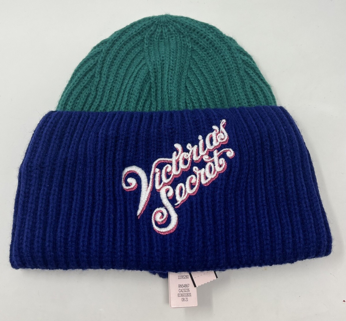 Victoria\'s Secret Beanie Hat Cap Knitted Winter Colorblock Cursive Logo Victoria main image 4