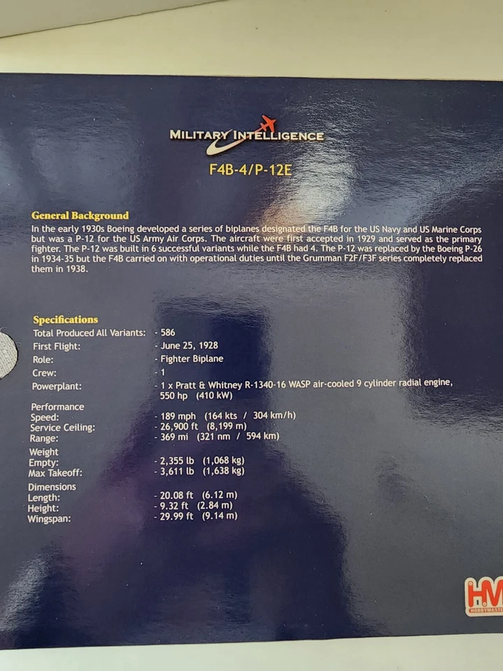 Hobby Master HA7904 1:48 Boeing F4B-4/P-12E Prototype Lt. Rbt. Short - Image 4 of 4