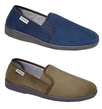 Mens Dunlop twin Gusset Indoor Home Slippers Full UK Sizes Textile Navy Green