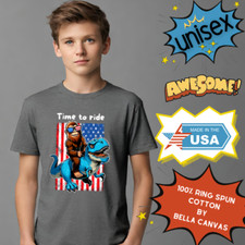 Youth BigFoot on a Dinosaur Shirt Patriotic Sasquatch Shirt for Kids Youth Y