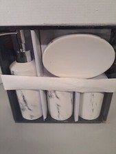 Home Basics 4 Piece Marble - Like Black And White Bathroom Counter Set NEW
