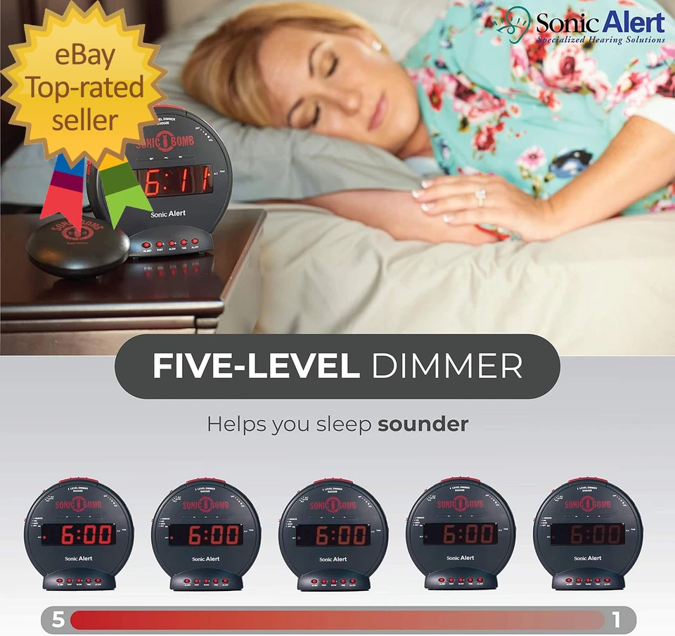 Sonic Bomb Dual Extra Loud Alarm Clock with Bed Shaker Black Vibrating Heavy - Image 3 of 4