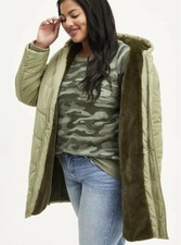 Torrid 3 (3x, 22-24) Fit & Flare Puffer Jacket Twill Olive, Coat Orig. $199.00