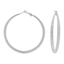 Silver Tone Sparkling Slightly Tapered Tube Hoop Earring 60mm Diameter