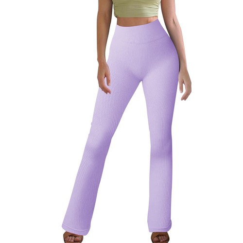 Flare Legging Women High Waisted Bootcut Knit Ribbed Solid Yoga Pants Trousers - Picture 61 of 69