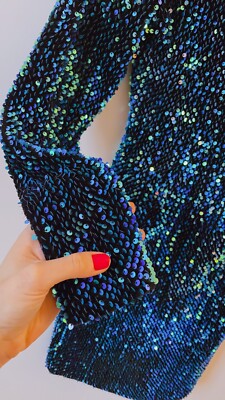 blue sequin dress motel rocks Jahari Shiny Batwing Butterfly Sleeve Maxi Dress Abaya 774-Light Blue main image 0