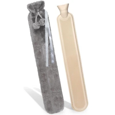 CRYSTALS 72cm Long Hot Water Bottle With Fluffy Cover 2 Litre Extra Long Grey