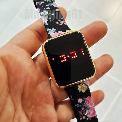 Women's Gold Plated Digital Smart Touch Screen Flower Silicone Wrist Watch 