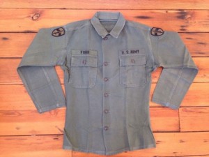 Vintage 60s US Army MACV Ford Patches OD Green Cotton Field Uniform Shirt 42