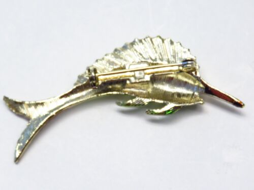 Spilla vintage smalto strass pesce marlin pesce spada nautica mare stravagante - Foto 5 di 8