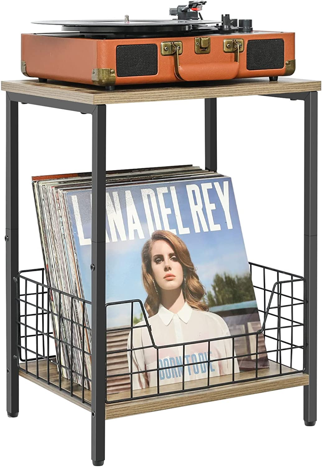 Retro Industrial 2-Tier Side Table with Built-In Record Player  -image