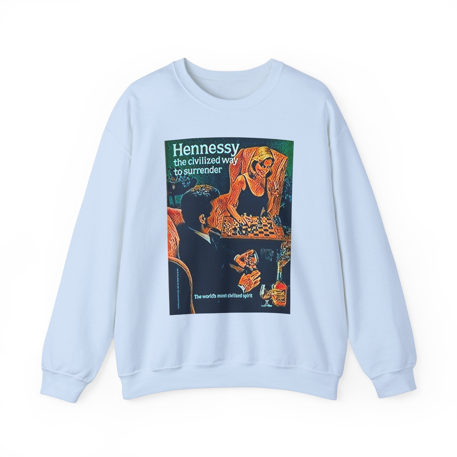 Hennessy Retro Ad Art Graphic Print LS Unisex Heavy Blend™ Crewneck Sweatshirt
