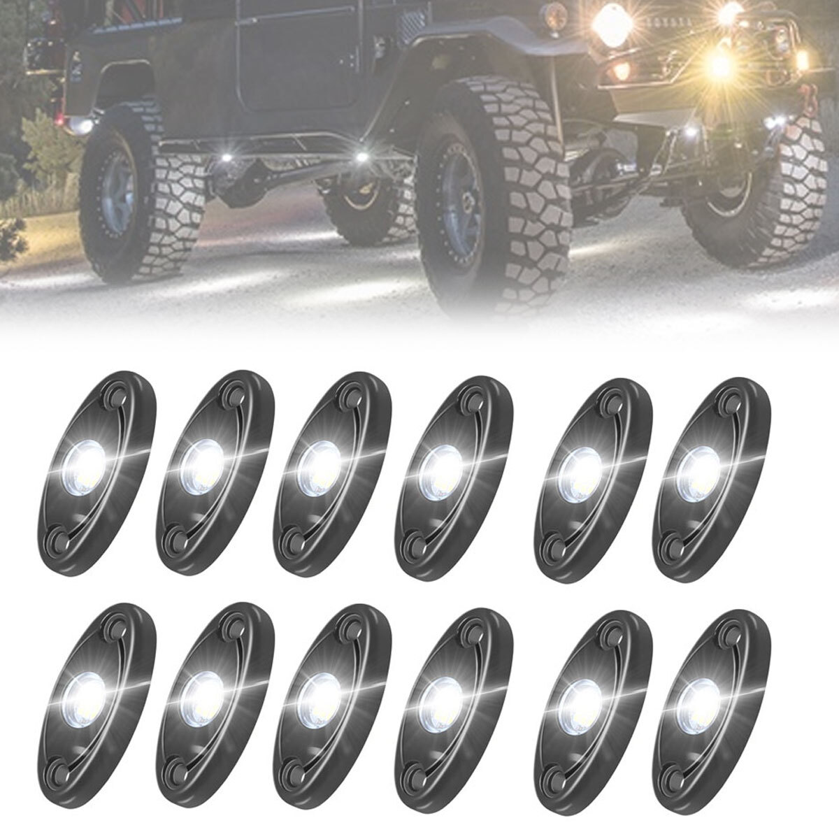 12-Pod LED Rock Lights Kit – Underbody White Lights – IP68 Waterproof – For Jeep Truck ATV UTV Boat - View #2