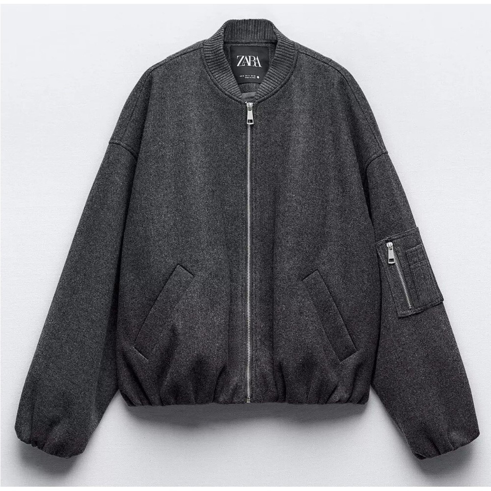 NEW ZARA Grey Wool Oversized Bubble Hem Bomber Jacket Size XS ( Fits L!) ISO image 2