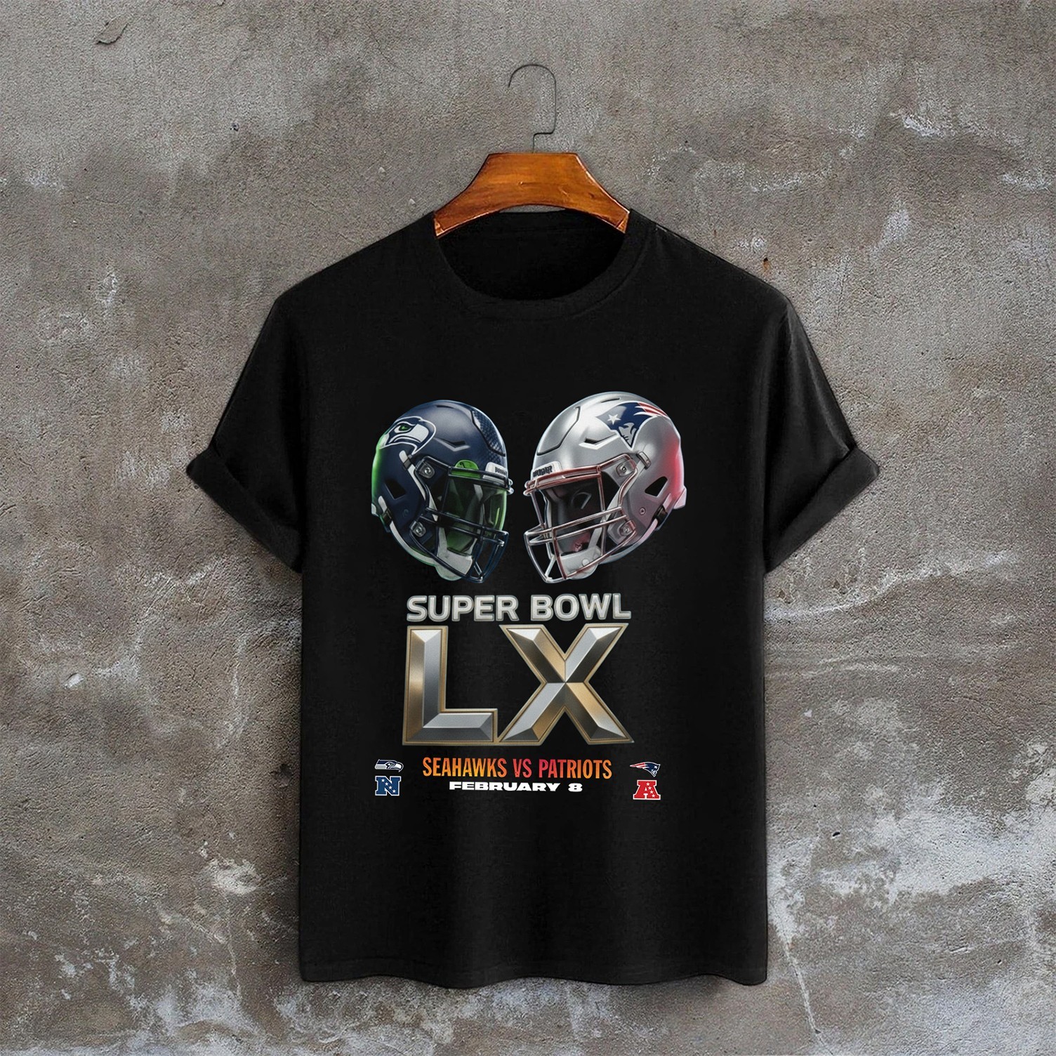 Seattle Seahawks Vs New England Patriots Super Bowl LX 2026 Matchup Helmet Tee