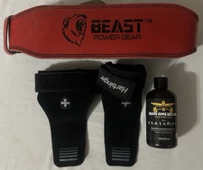 Power Lifting Gear 4” Beast Belt Harbinger Black Wrist Straps Liquid Chalk 3pcs