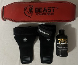 Power Lifting Gear 4” Beast Belt Harbinger Black Wrist Straps Liquid Chalk 3pcs