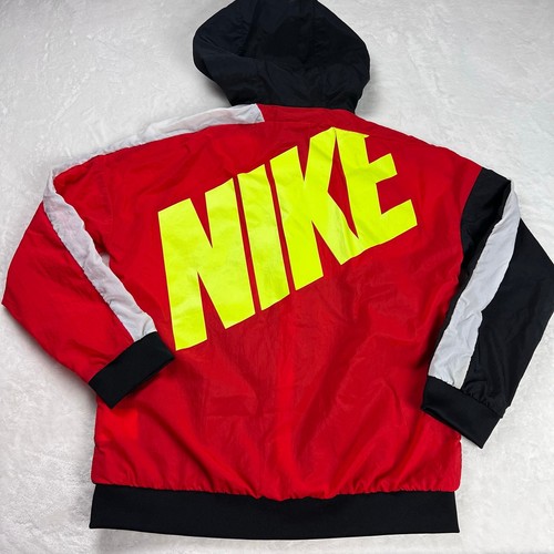 Nike Red & Black Windbreaker Jacket Youth Size Large Neon Logo