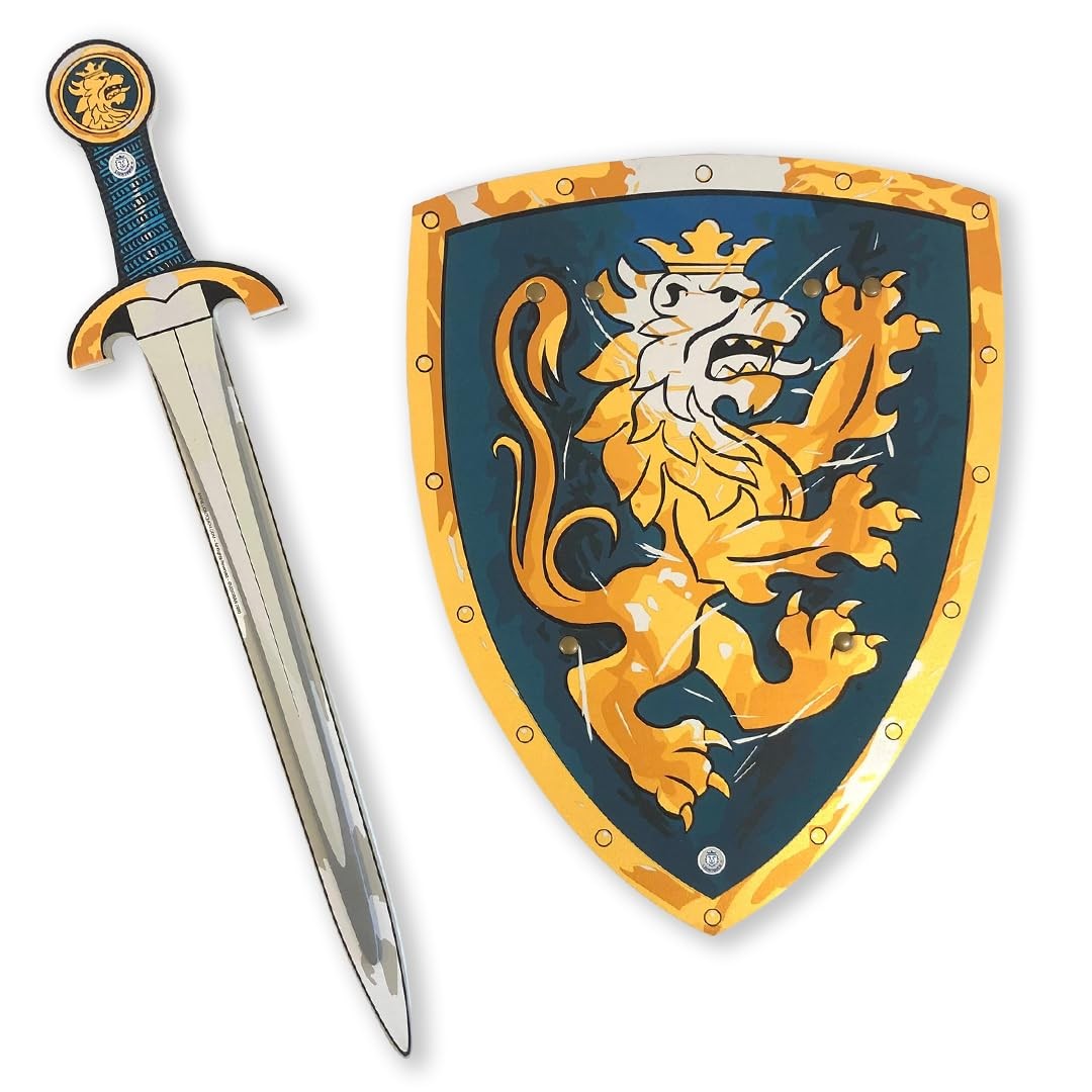Épée et bouclier de chevalier bleu pour des jeux de rôle épiques dans le jardin