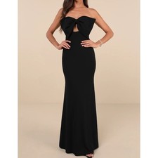 NWT LULUS Coveted Glamour Black Strapless Bow Mermaid Maxi Dress Women Size XL