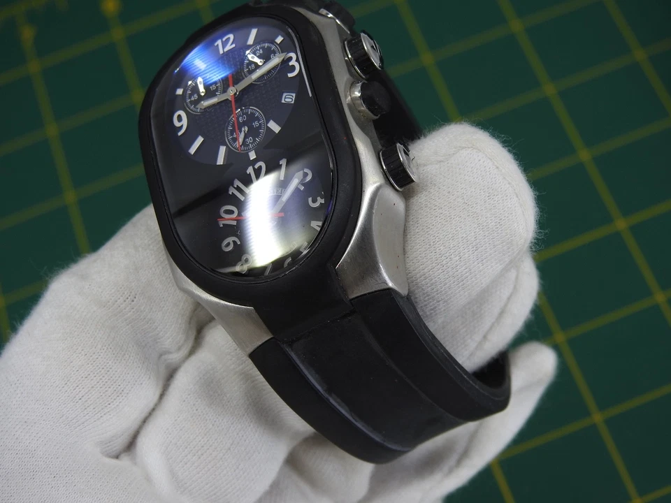 Часы хронограф Phillip Stein Duo Time Teslar нержавеющая сталь и резина для чтения - Изображение 3 из 4