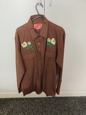 Camicia vintage rara marrone Ely Plains anni 70 western ricamata taglia L come nuova RFTC