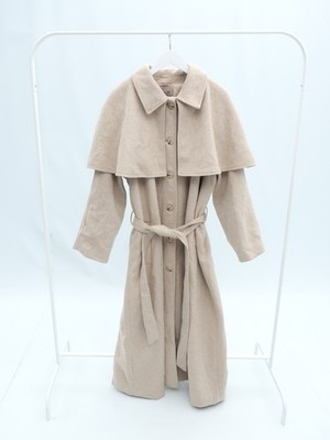 River Island Cape Coat Overcoat Beige Wool Blend Belted Curve Plus Size 20