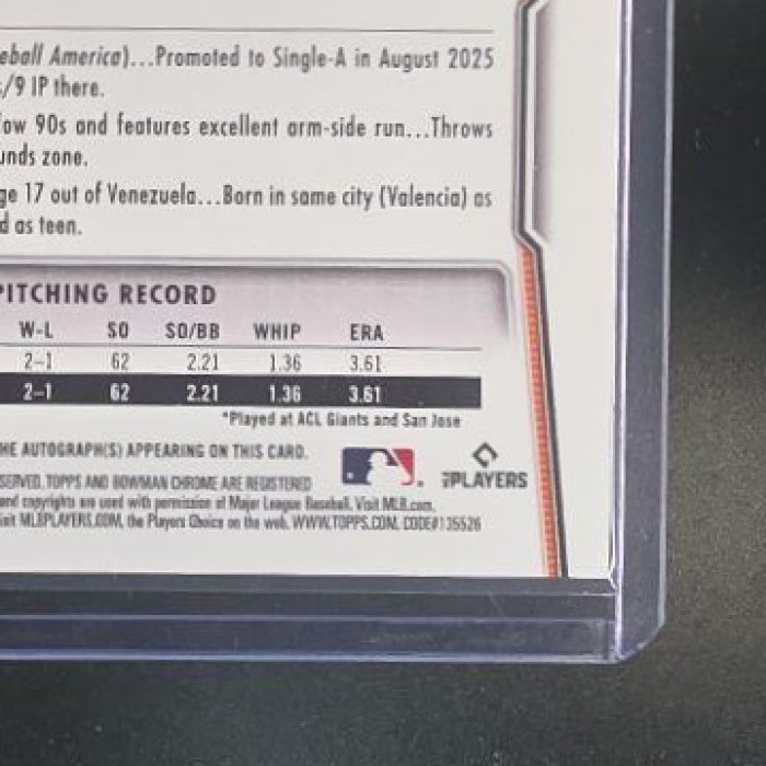 Argenis Cayama 2026 Bowman Chrome Baseball Prospects Auto Orange Shimmer /25 1st view 10