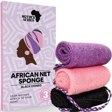 MOTHER AFRICA African Net Sponge 1 Count Pack of 3 , Black, Pink Purple