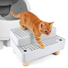 Adjustable 2 Steps Litter Box Ramp, Cat 13.8inchx9.6inchx6.7inch, Light Grey