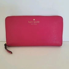 Kate Spade Wallet Clutch Accordion Geniue Cow Saffiano Leather Zip Around Pink