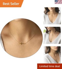 Elegant 14K Gold Plated Sideways Cross Necklace - Adjustable Pendant for Women