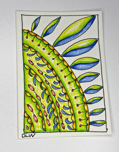 ACEO ATC Original Artist Card: Geometrics MANDALA Portrait Color Pencils Ink
