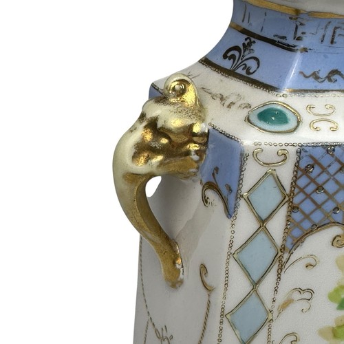 Antique Nippon Vase with Elephant head Handles Golden Overlay Floral 10” - Picture 11 of 23
