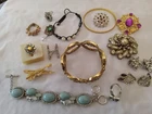 vintage costume rhinestone jewelry lot bracelets brooches ring